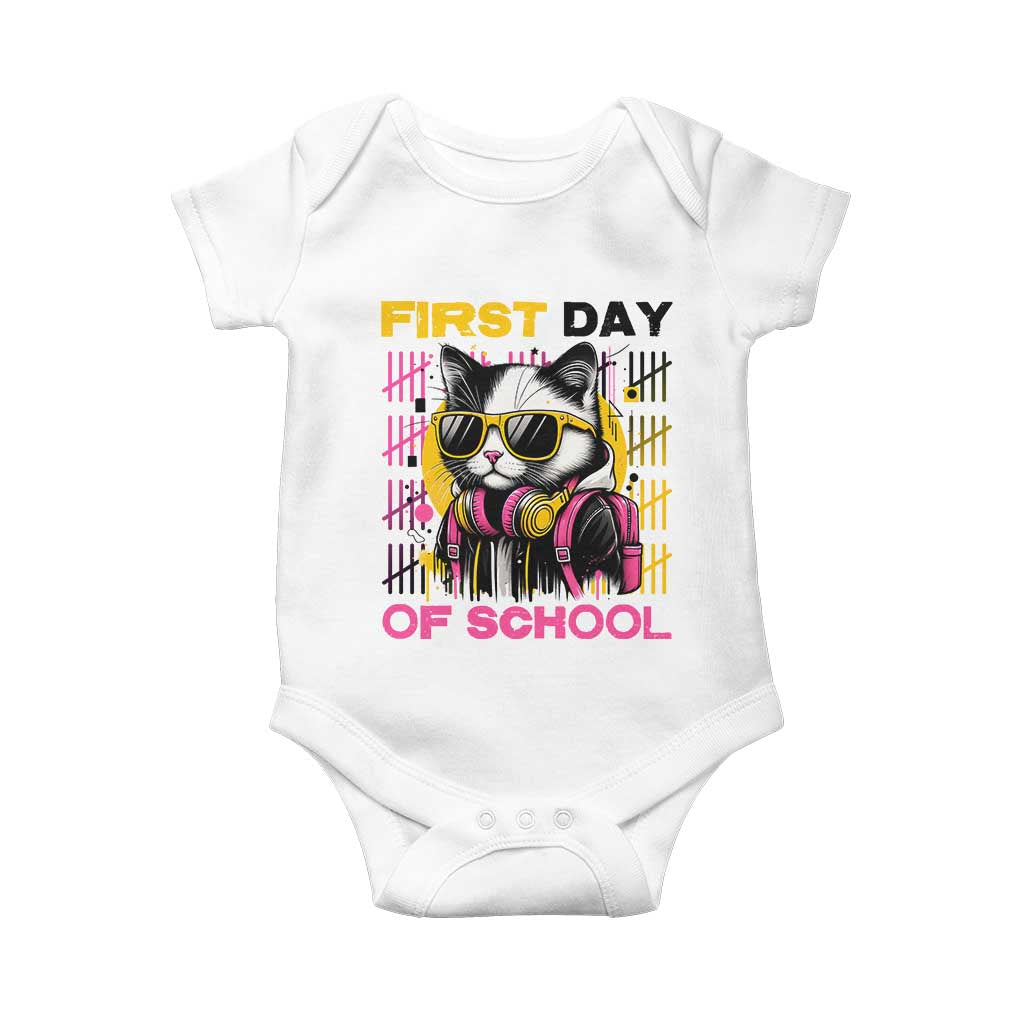 Funny Cat First Day Of School Baby Onesie Back To School Gift For Kids TS12 White Print Your Wear