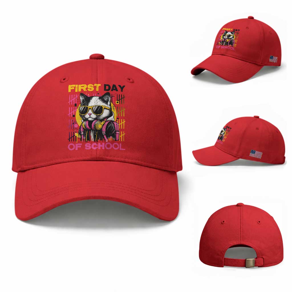 Funny Cat First Day Of School Baseball Cap Back To School Gift For Kids TS12 Baseball Cap Universal Fit Red Print Your Wear