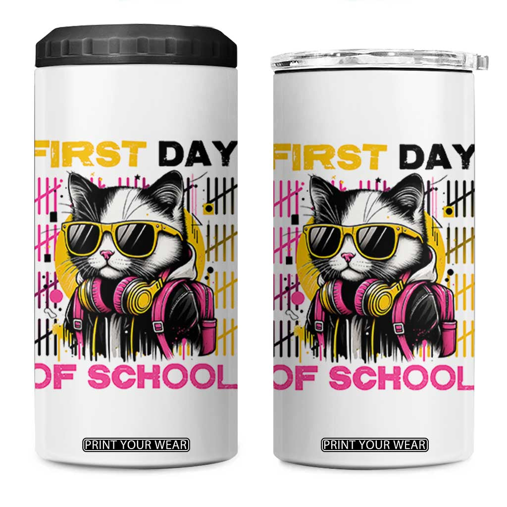 Funny Cat First Day Of School 4 in 1 Can Cooler Tumbler Back To School Gift For Kids TS12 One Size: 16 oz White Print Your Wear