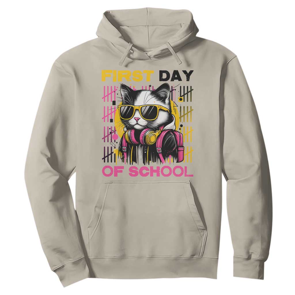 Funny Cat First Day Of School Hoodie Back To School Gift For Kids TS12 Sand Print Your Wear
