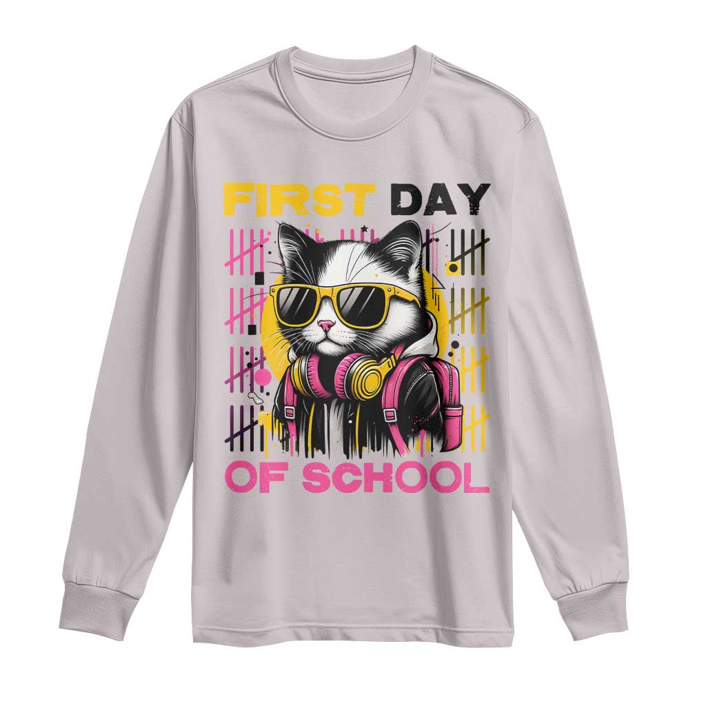Funny Cat First Day Of School Long Sleeve Shirt Back To School Gift For Kids TS12 Ice Gray Print Your Wear