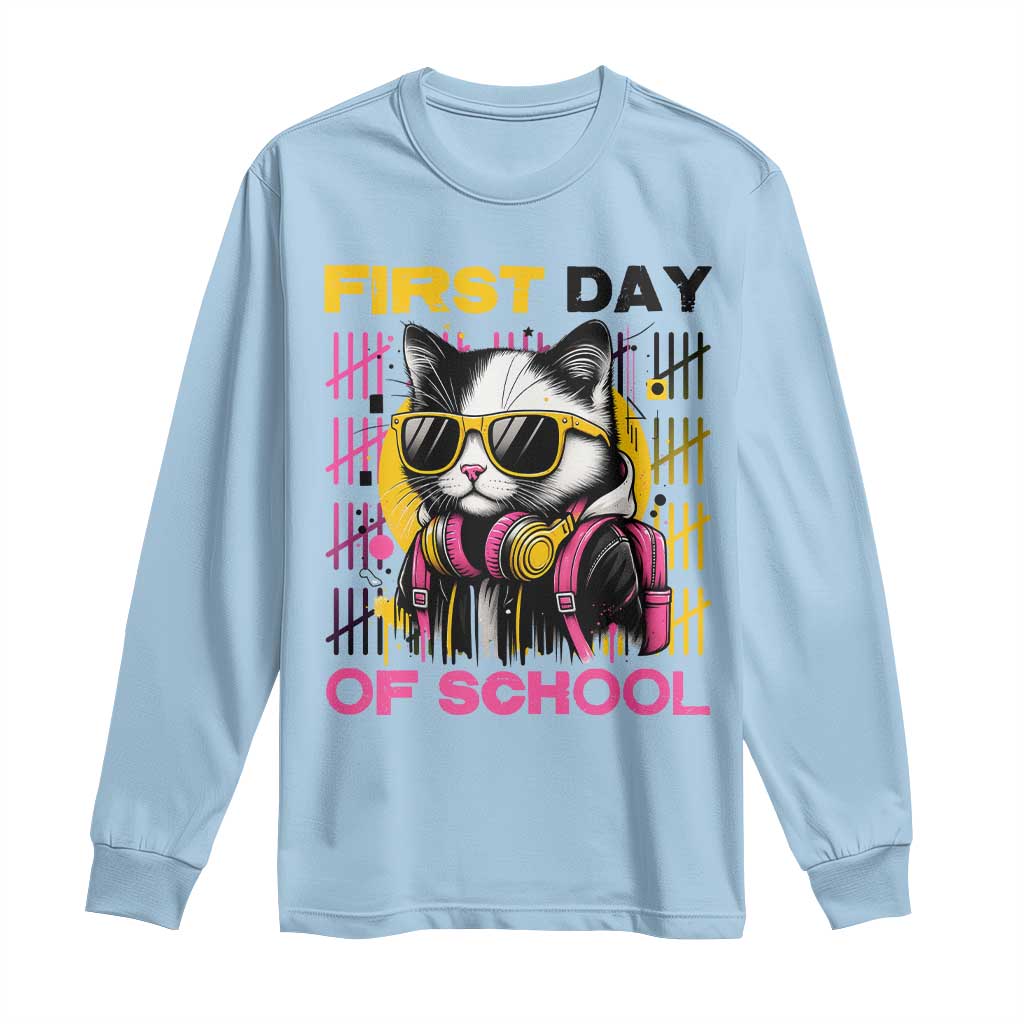 Funny Cat First Day Of School Long Sleeve Shirt Back To School Gift For Kids TS12 Light Blue Print Your Wear