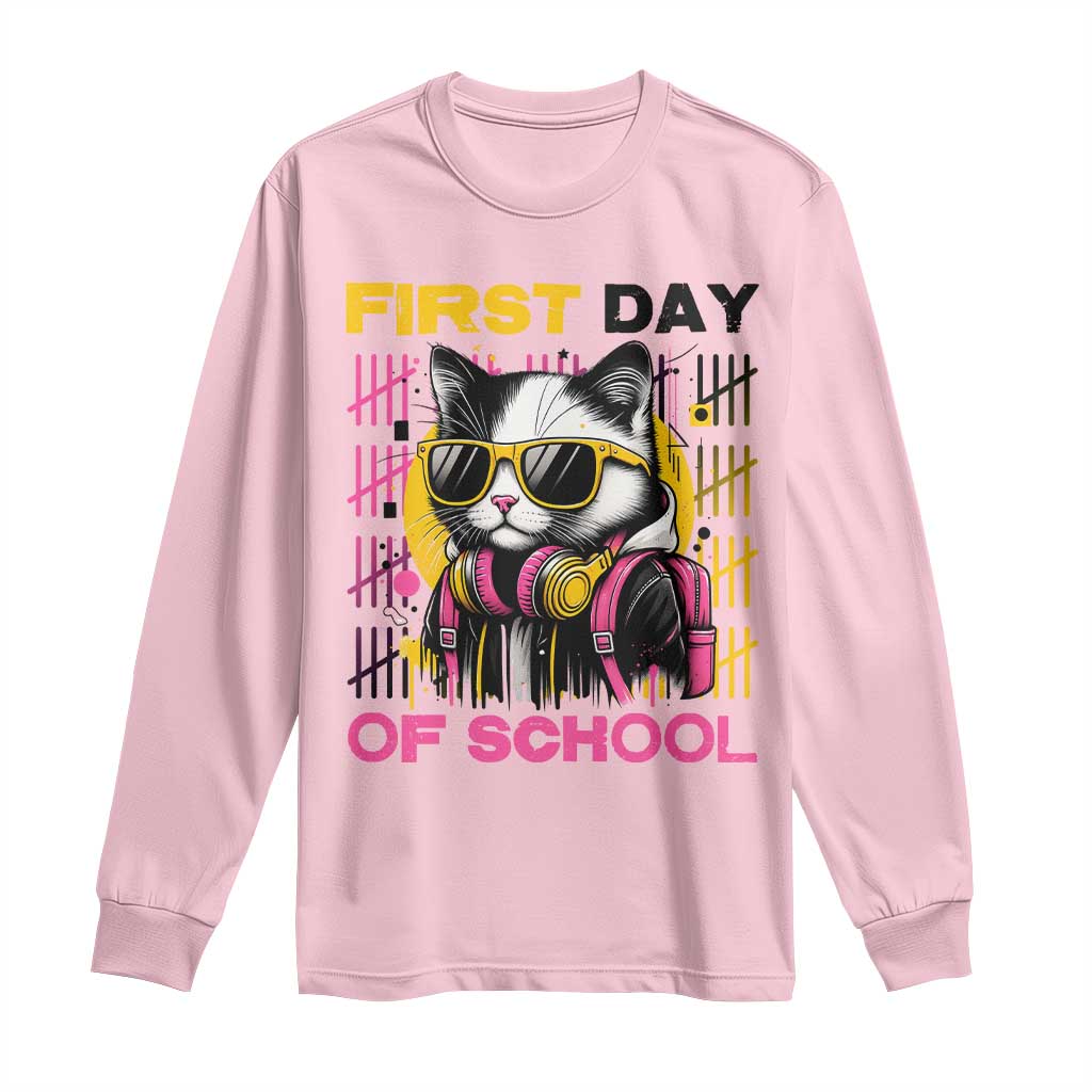 Funny Cat First Day Of School Long Sleeve Shirt Back To School Gift For Kids TS12 Light Pink Print Your Wear