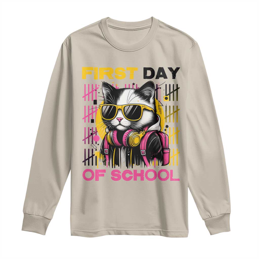 Funny Cat First Day Of School Long Sleeve Shirt Back To School Gift For Kids TS12 Sand Print Your Wear