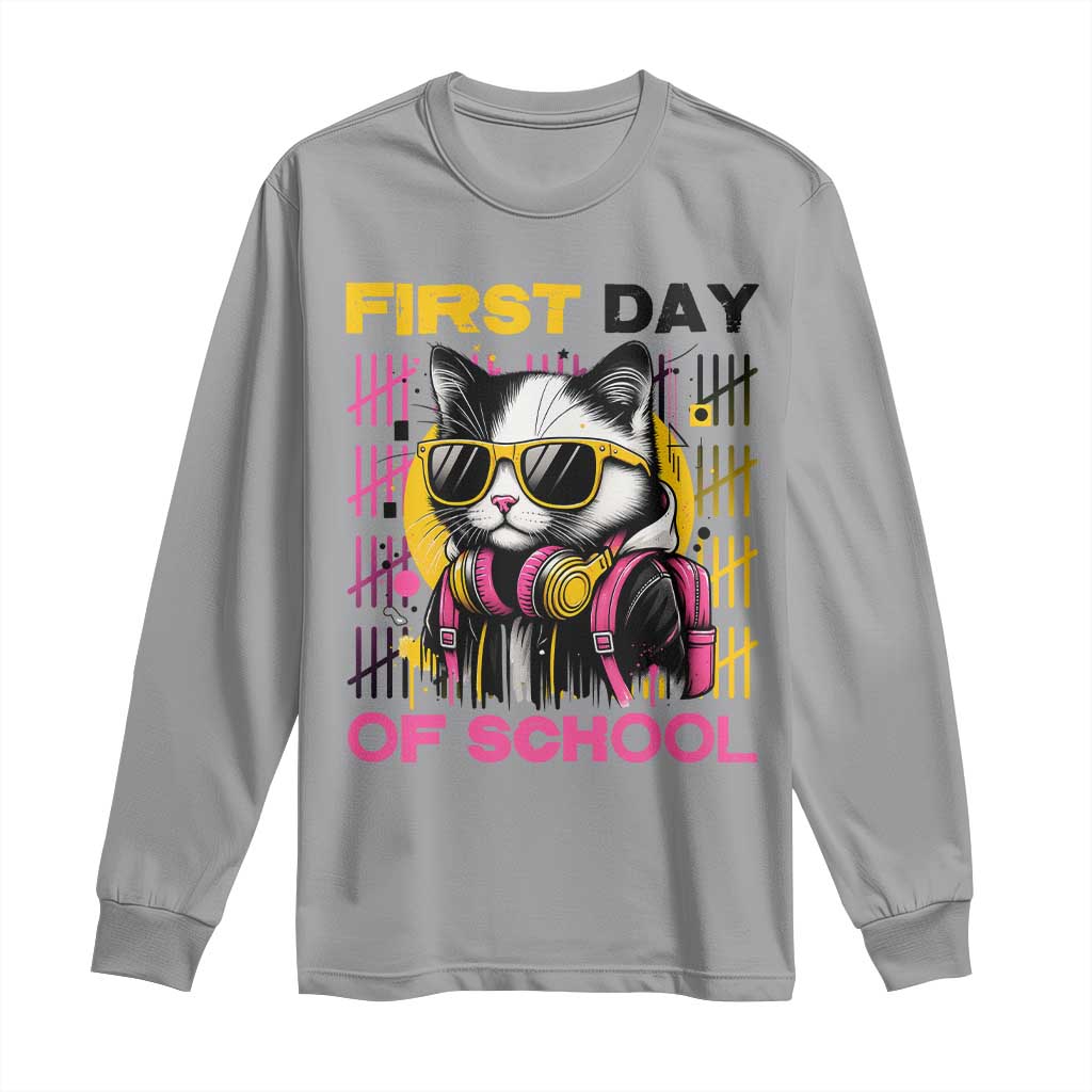 Funny Cat First Day Of School Long Sleeve Shirt Back To School Gift For Kids TS12 Sport Gray Print Your Wear