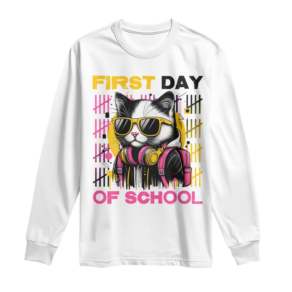 Funny Cat First Day Of School Long Sleeve Shirt Back To School Gift For Kids TS12 White Print Your Wear