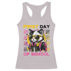 Funny Cat First Day Of School Racerback Tank Top Back To School Gift For Kids TS12 Ice Gray Print Your Wear
