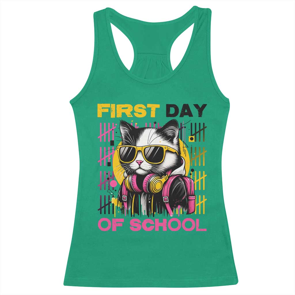 Funny Cat First Day Of School Racerback Tank Top Back To School Gift For Kids TS12 Irish Green Print Your Wear