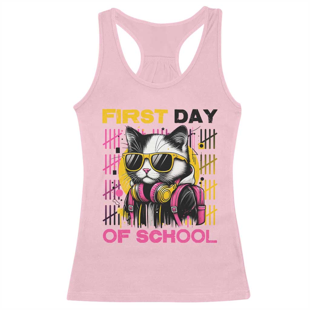 Funny Cat First Day Of School Racerback Tank Top Back To School Gift For Kids TS12 Light Pink Print Your Wear