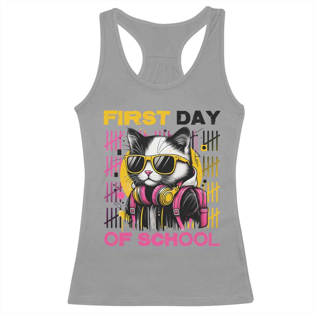 Funny Cat First Day Of School Racerback Tank Top Back To School Gift For Kids TS12 Sport Gray Print Your Wear