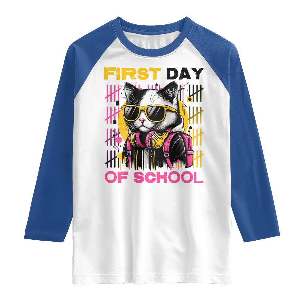 Funny Cat First Day Of School Raglan Shirt Back To School Gift For Kids TS12 White Royal Print Your Wear