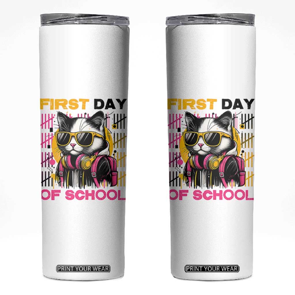 Funny Cat First Day Of School Skinny Tumbler Back To School Gift For Kids TS12 White Print Your Wear