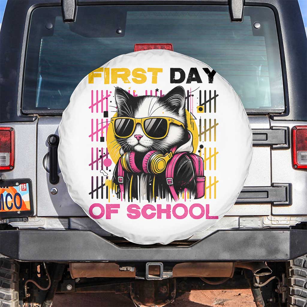 Funny Cat First Day Of School Spare Tire Cover Back To School Gift For Kids TS12 No hole White Print Your Wear
