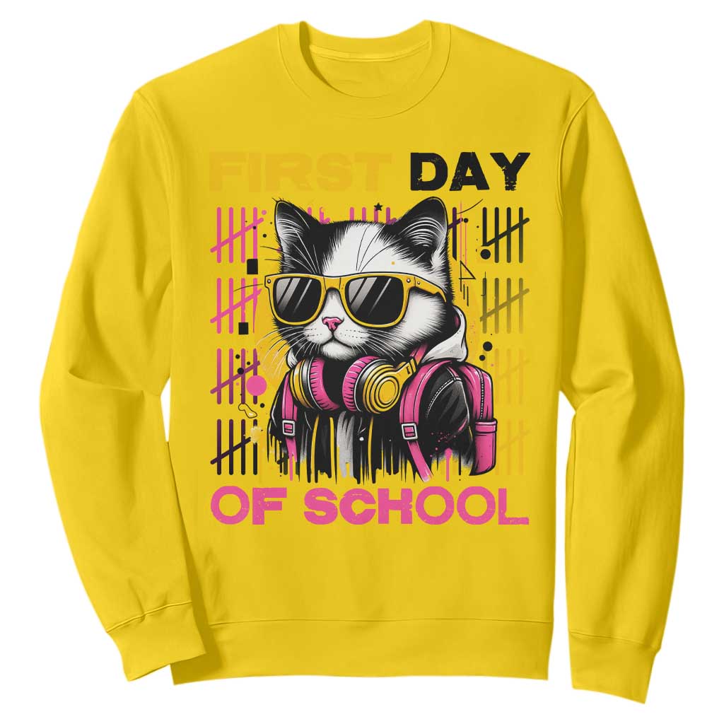Funny Cat First Day Of School Sweatshirt Back To School Gift For Kids TS12 Daisy Print Your Wear