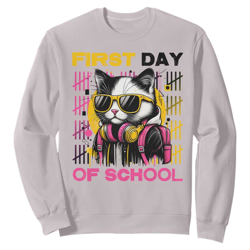 Funny Cat First Day Of School Sweatshirt Back To School Gift For Kids TS12 Ice Gray Print Your Wear