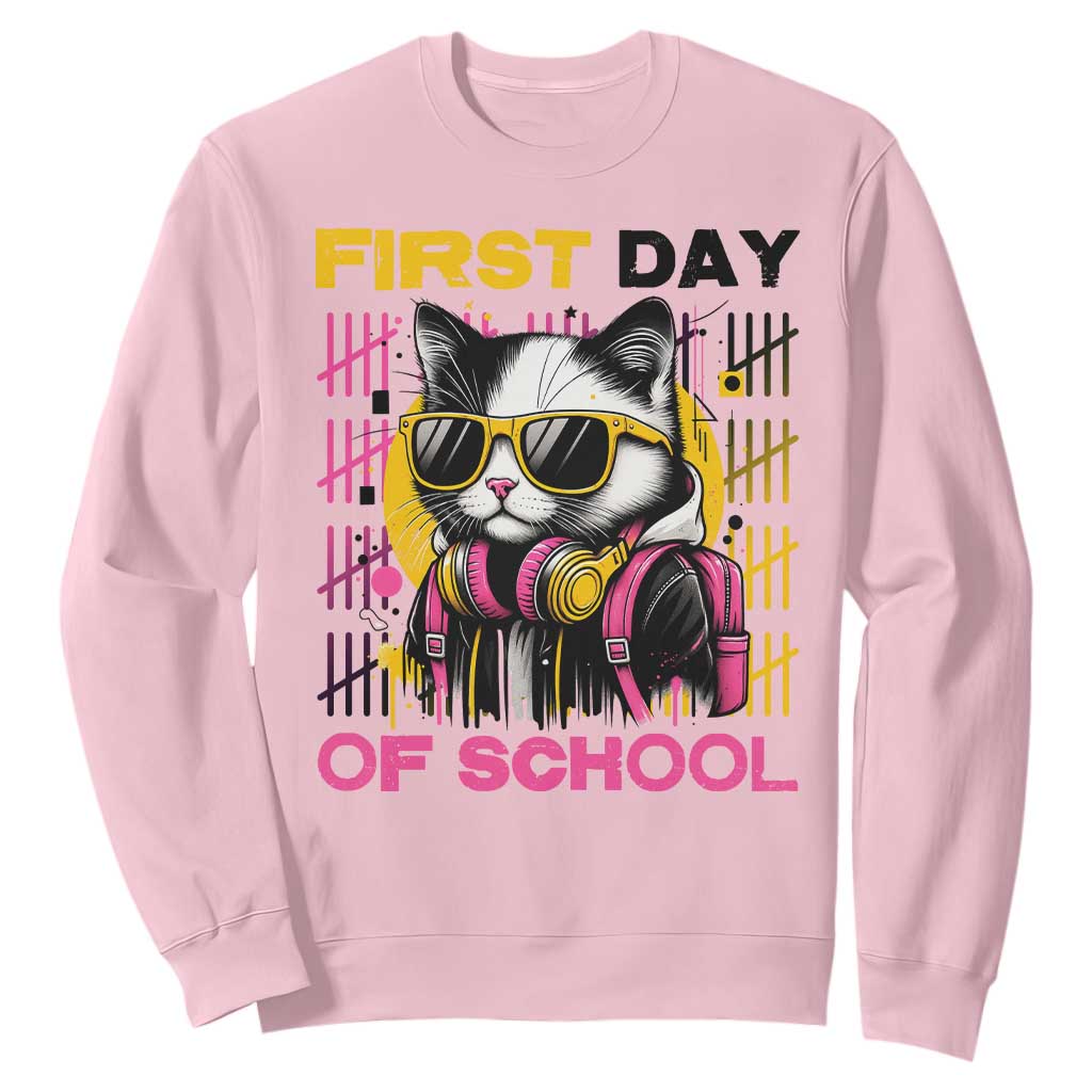 Funny Cat First Day Of School Sweatshirt Back To School Gift For Kids TS12 Light Pink Print Your Wear