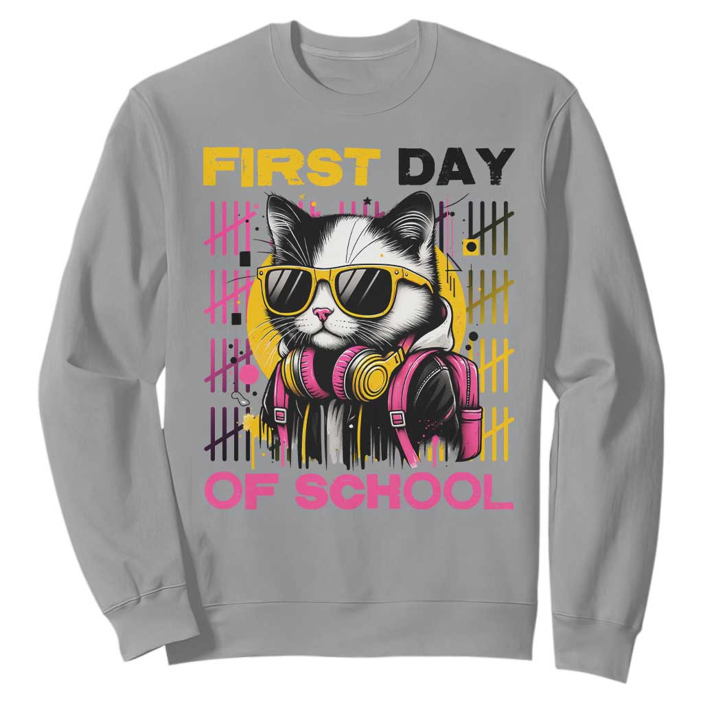 Funny Cat First Day Of School Sweatshirt Back To School Gift For Kids TS12 Sport Gray Print Your Wear