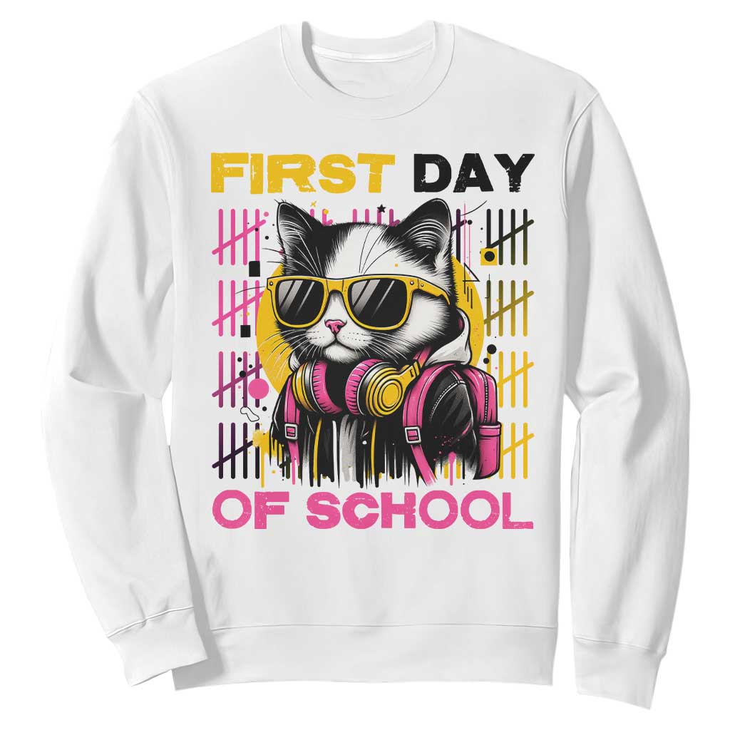 Funny Cat First Day Of School Sweatshirt Back To School Gift For Kids TS12 White Print Your Wear