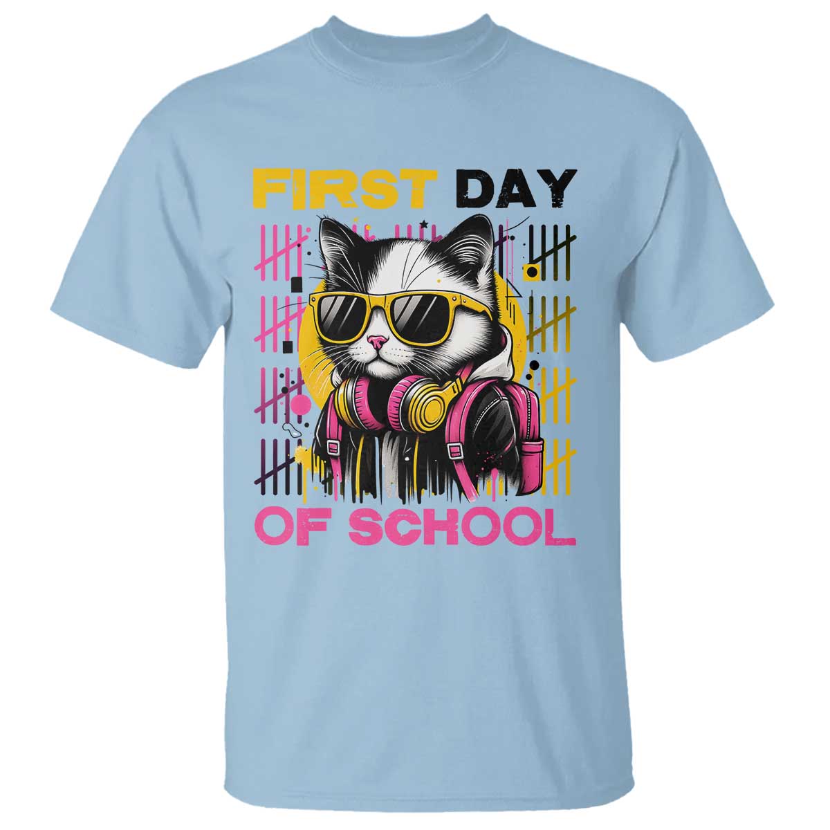 Funny Cat First Day Of School T Shirt Back To School Gift For Kids TS12 Light Blue Print Your Wear