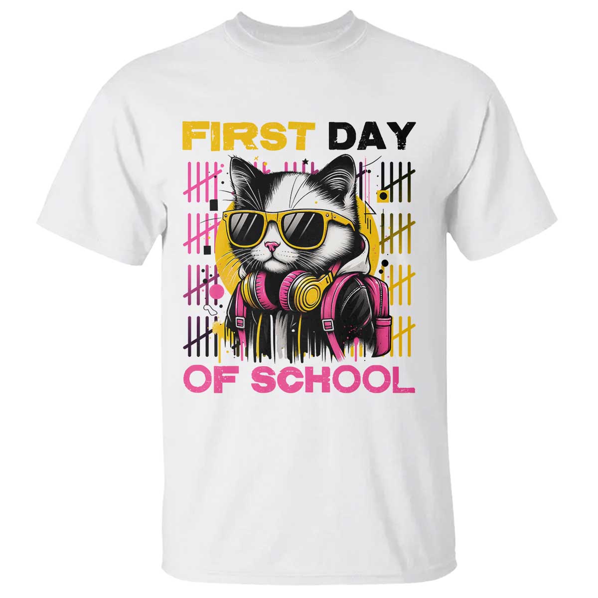 Funny Cat First Day Of School T Shirt Back To School Gift For Kids TS12 White Print Your Wear