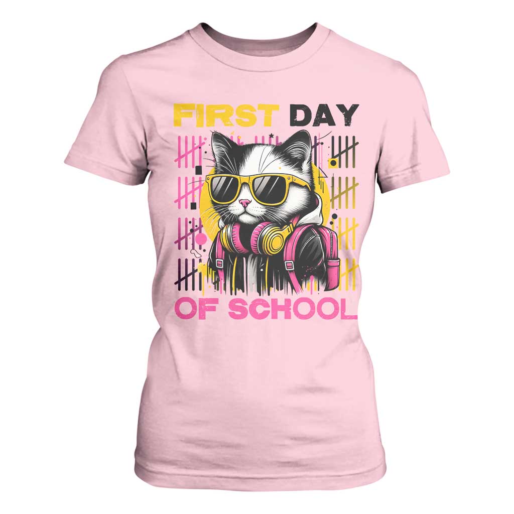 Funny Cat First Day Of School T Shirt For Women Back To School Gift For Kids TS12 Light Pink Print Your Wear