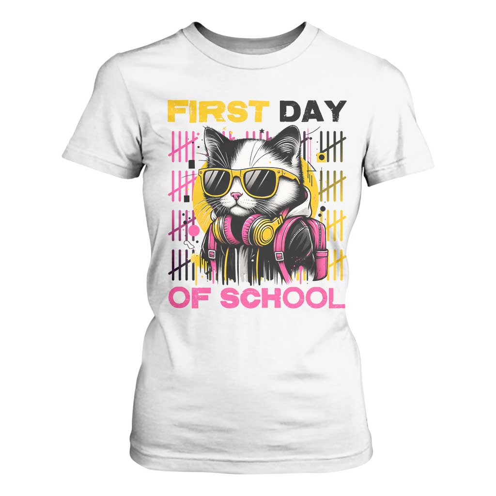 Funny Cat First Day Of School T Shirt For Women Back To School Gift For Kids TS12 White Print Your Wear
