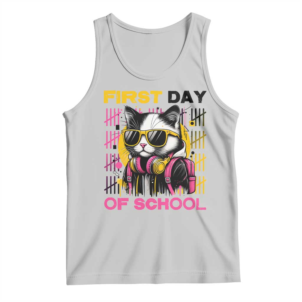 Funny Cat First Day Of School Tank Top Back To School Gift For Kids TS12 Ash Print Your Wear