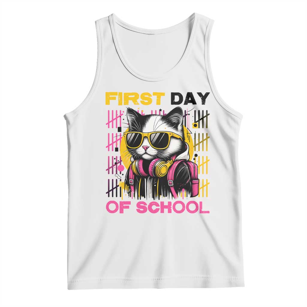 Funny Cat First Day Of School Tank Top Back To School Gift For Kids TS12 White Print Your Wear