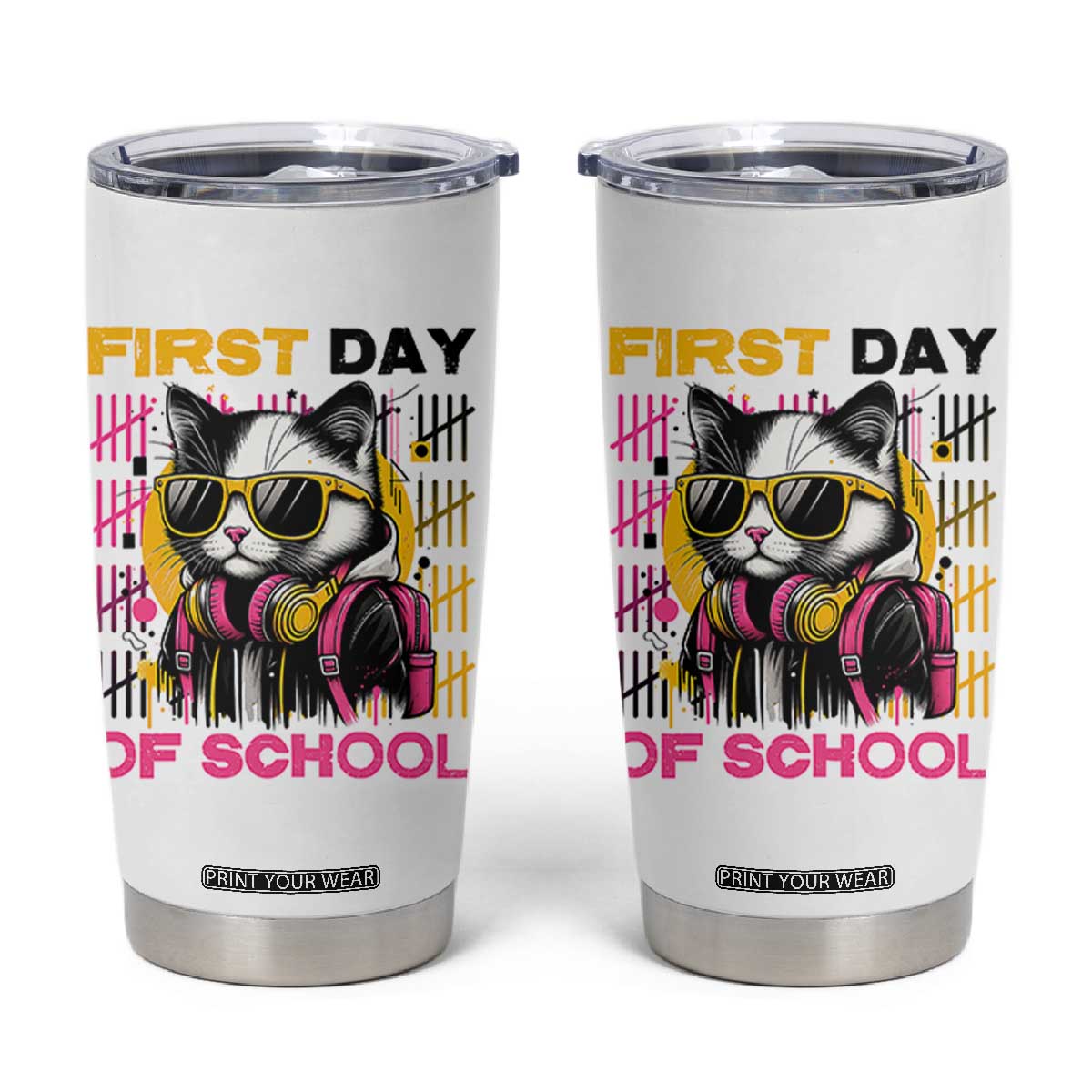 Funny Cat First Day Of School Tumbler Cup Back To School Gift For Kids TS12 White Print Your Wear