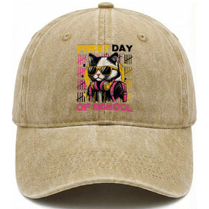 Funny Cat First Day Of School Washed Cotton Baseball Cap Back To School Gift For Kids TS12 Print Your Wear