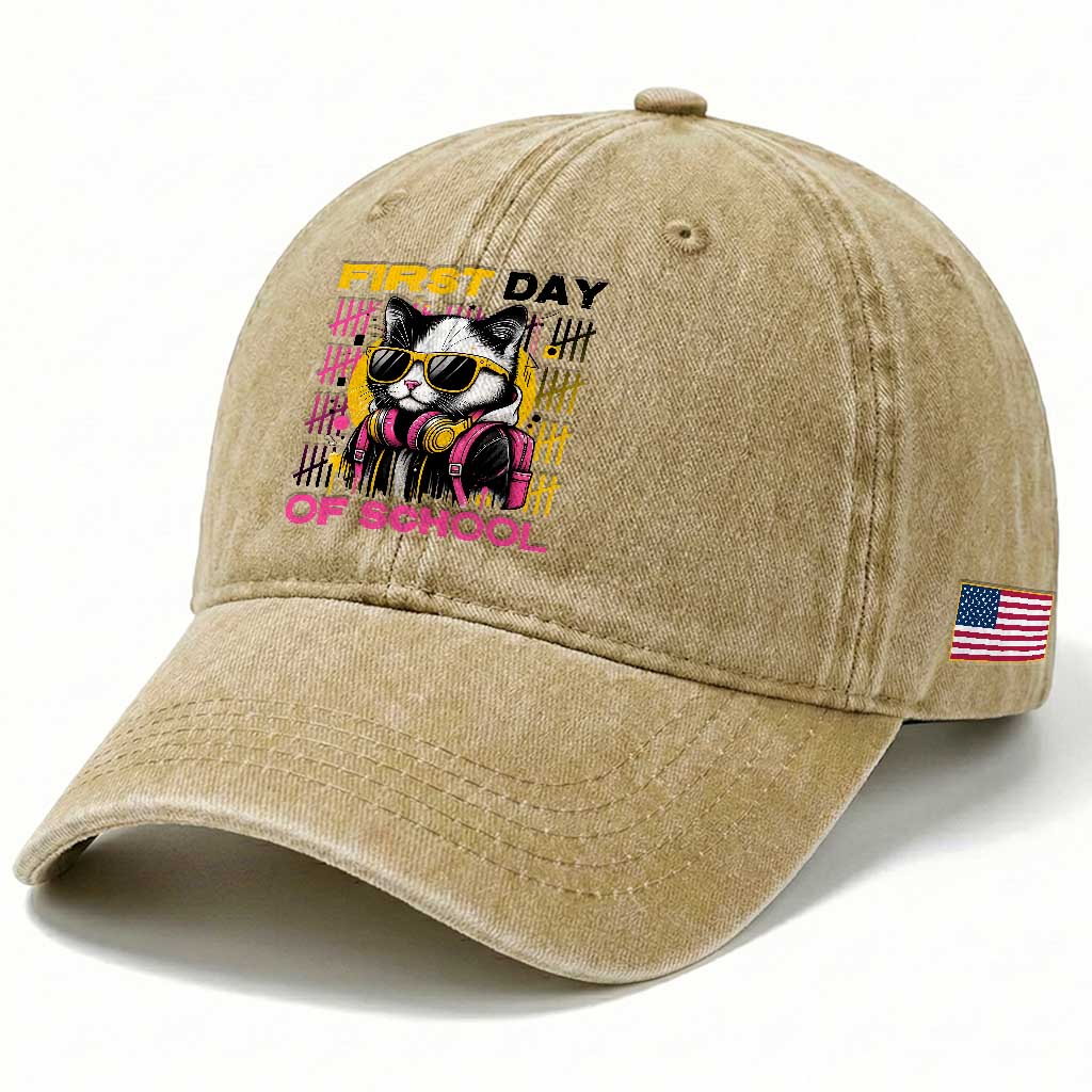 Funny Cat First Day Of School Washed Cotton Baseball Cap Back To School Gift For Kids TS12 Print Your Wear