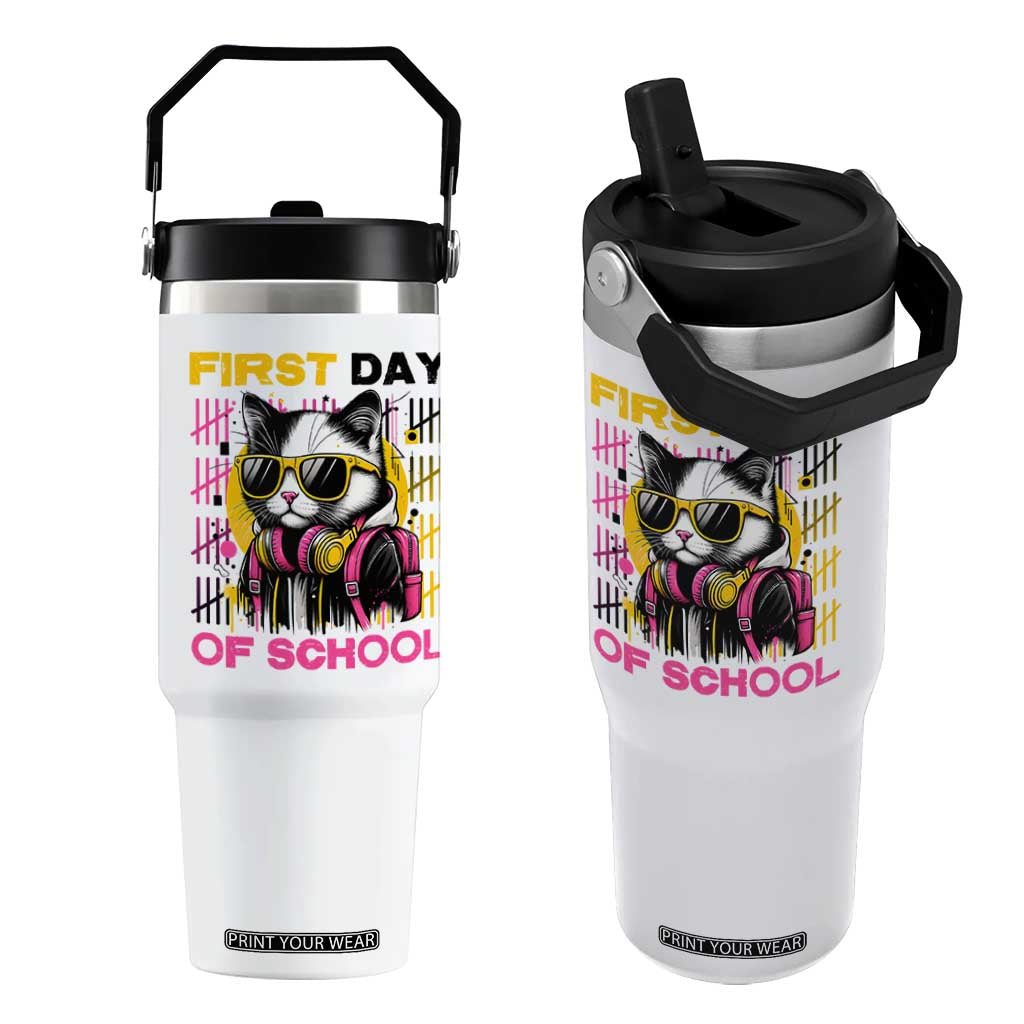 Funny Cat First Day Of School Flip Straw Tumbler Back To School Gift For Kids TS12 One Size: 30 oz White Print Your Wear