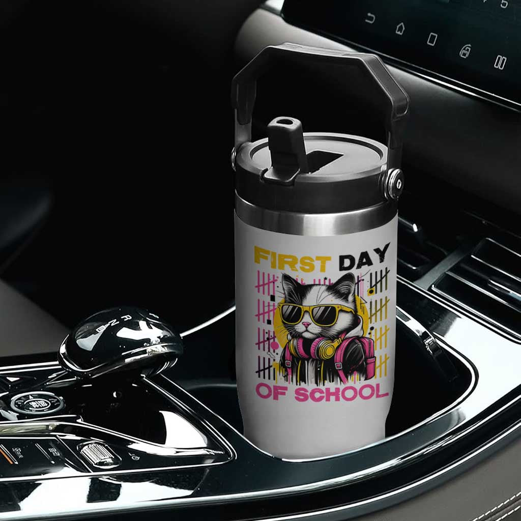 Funny Cat First Day Of School Flip Straw Tumbler Back To School Gift For Kids TS12 Print Your Wear