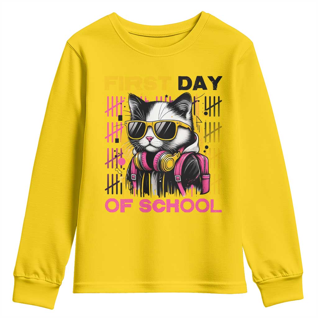Funny Cat First Day Of School Youth Sweatshirt Back To School Gift For Kids TS12 Daisy Print Your Wear