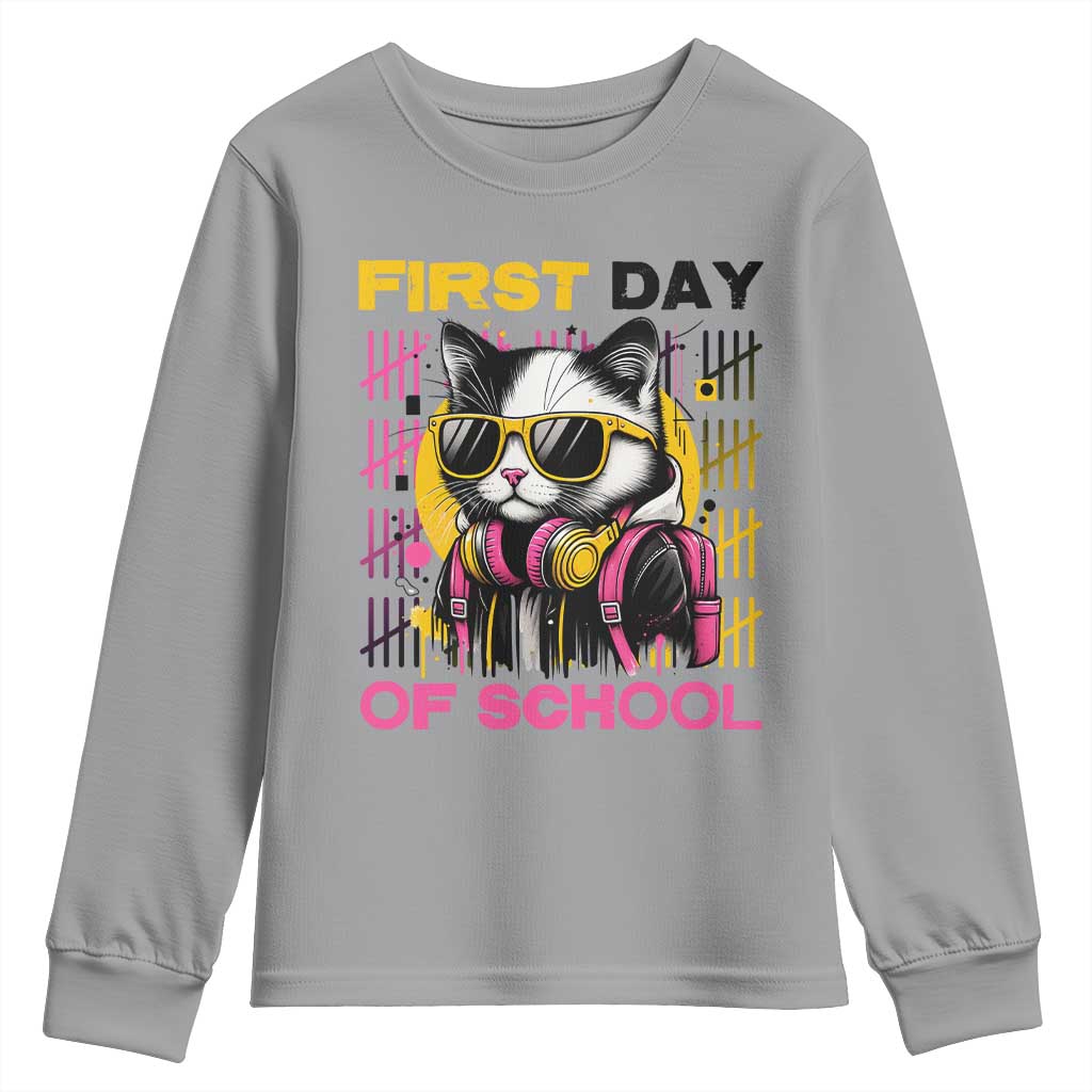 Funny Cat First Day Of School Youth Sweatshirt Back To School Gift For Kids TS12 Sport Gray Print Your Wear