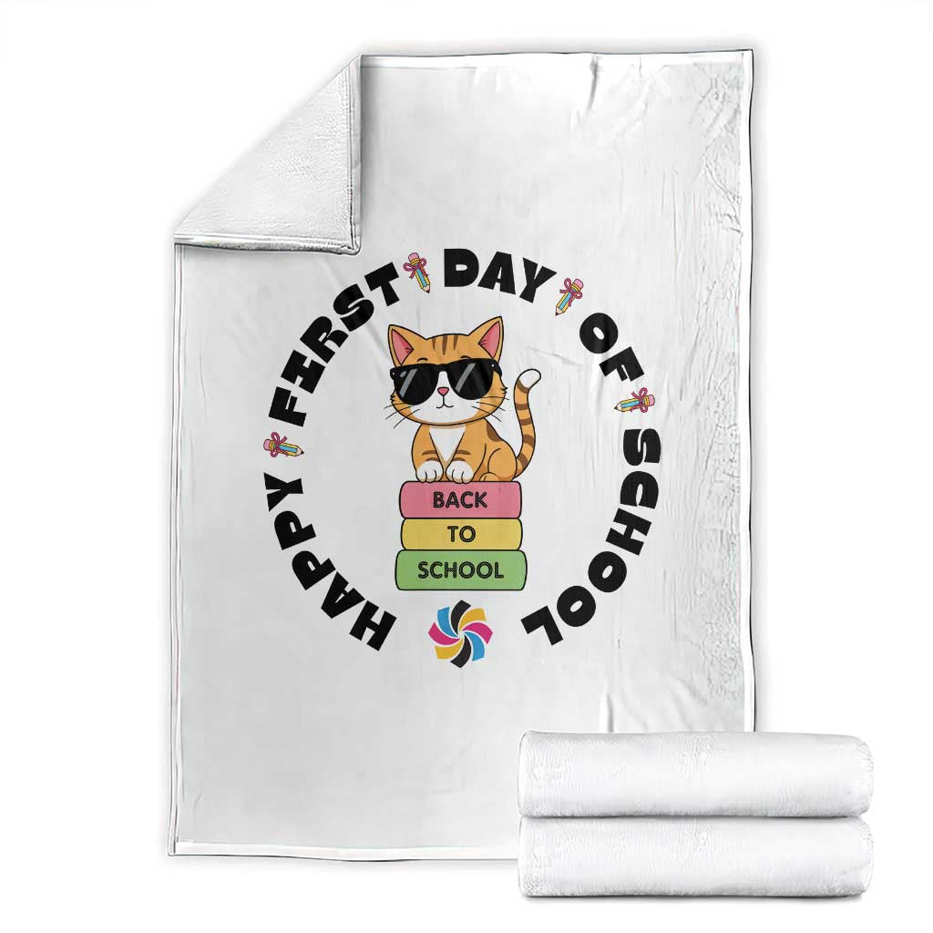 Cat Happy First Day Of School Throw Blanket Back To School Gift For Kids TS12 White Print Your Wear