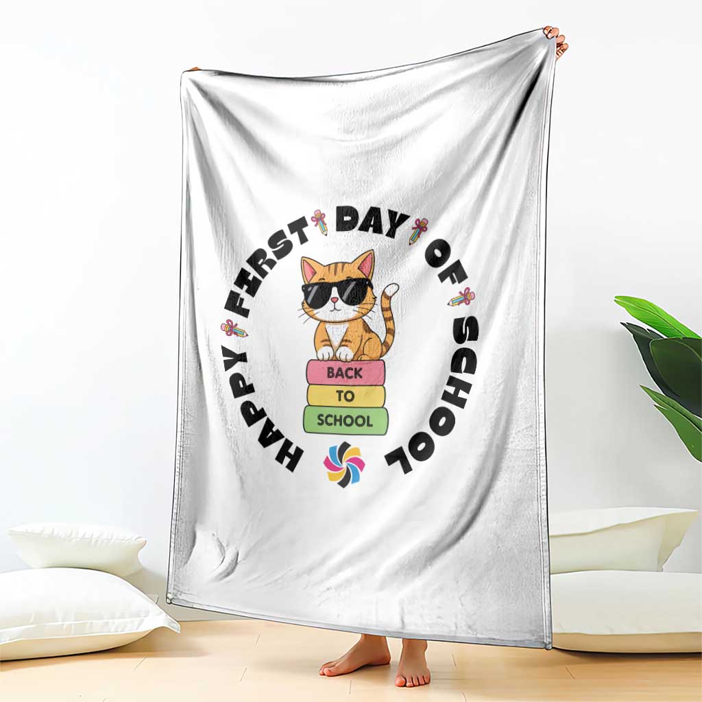 Cat Happy First Day Of School Throw Blanket Back To School Gift For Kids TS12 Print Your Wear