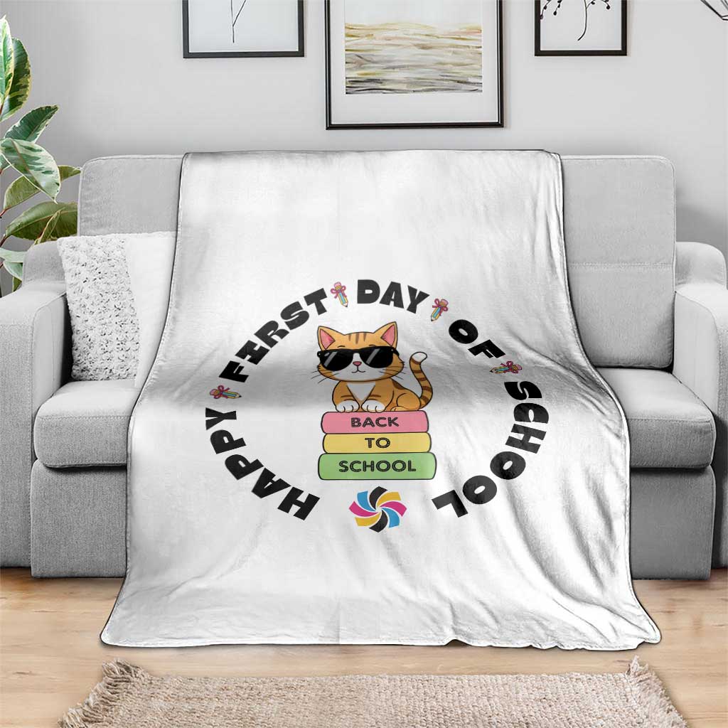 Cat Happy First Day Of School Throw Blanket Back To School Gift For Kids TS12 Print Your Wear