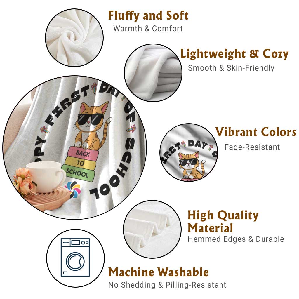 Cat Happy First Day Of School Throw Blanket Back To School Gift For Kids TS12 Print Your Wear