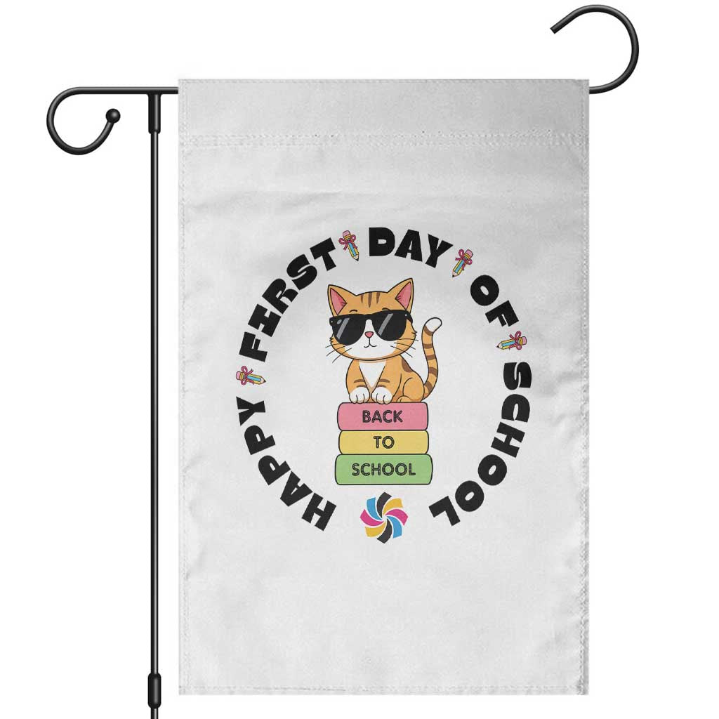 Cat Happy First Day Of School Garden Flag Back To School Gift For Kids TS12 White Print Your Wear