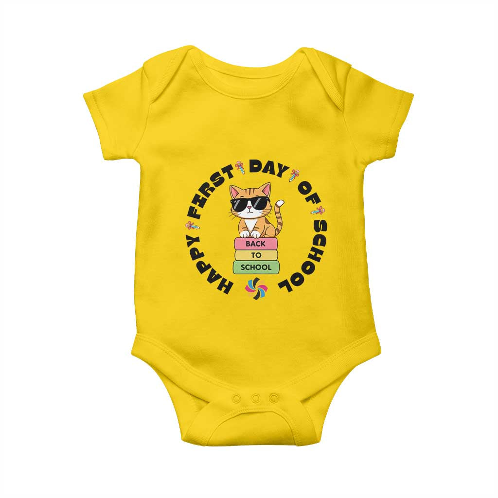 Cat Happy First Day Of School Baby Onesie Back To School Gift For Kids TS12 Daisy Print Your Wear