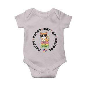 Cat Happy First Day Of School Baby Onesie Back To School Gift For Kids TS12 Ice Gray Print Your Wear