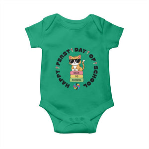 Cat Happy First Day Of School Baby Onesie Back To School Gift For Kids TS12 Irish Green Print Your Wear