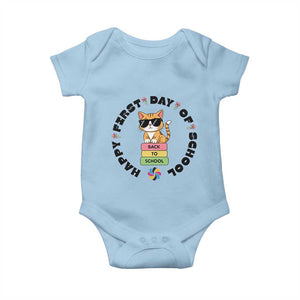Cat Happy First Day Of School Baby Onesie Back To School Gift For Kids TS12 Light Blue Print Your Wear