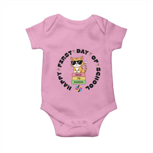 Cat Happy First Day Of School Baby Onesie Back To School Gift For Kids TS12 Light Pink Print Your Wear