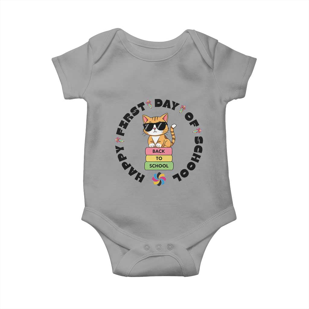 Cat Happy First Day Of School Baby Onesie Back To School Gift For Kids TS12 Sport Gray Print Your Wear
