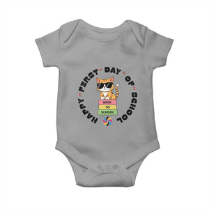Cat Happy First Day Of School Baby Onesie Back To School Gift For Kids TS12 Sport Gray Print Your Wear