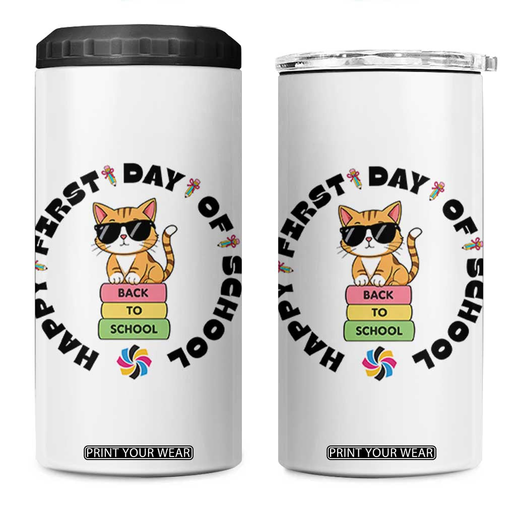 Cat Happy First Day Of School 4 in 1 Can Cooler Tumbler Back To School Gift For Kids TS12 One Size: 16 oz White Print Your Wear