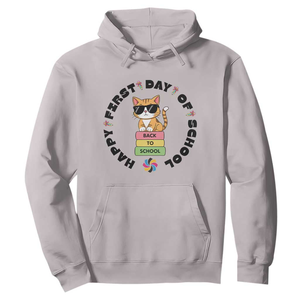 Cat Happy First Day Of School Hoodie Back To School Gift For Kids TS12 Ice Gray Print Your Wear