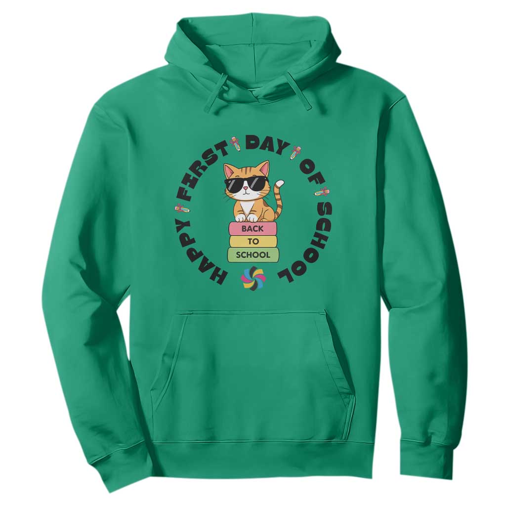 Cat Happy First Day Of School Hoodie Back To School Gift For Kids TS12 Irish Green Print Your Wear